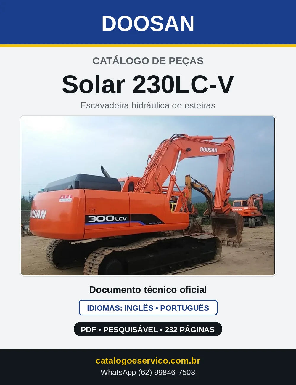 Capa do Catálogo de Peças Doosan Solar 230LC-V em PDF, inglês e português