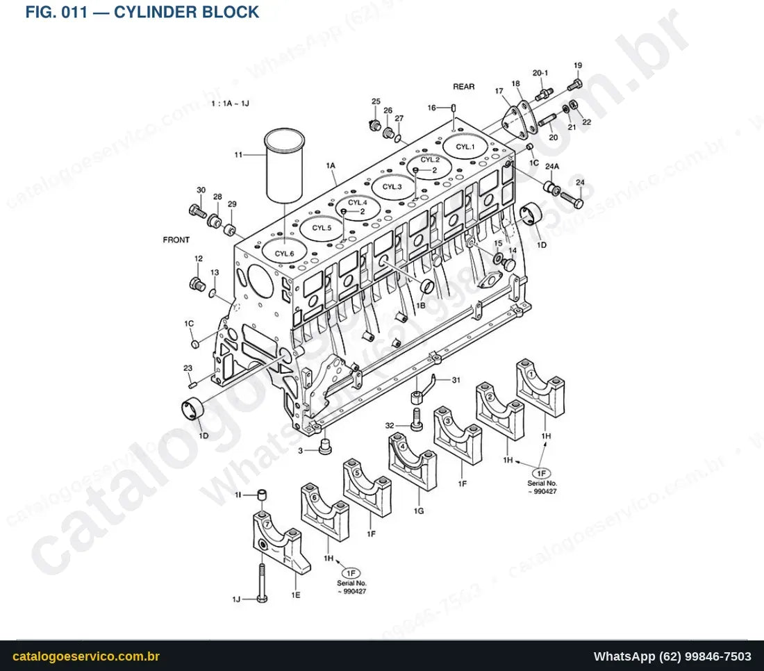 Vista explodida Cylinder Block - Catálogo de Peças Doosan Solar 250LC-V (DI EXP)