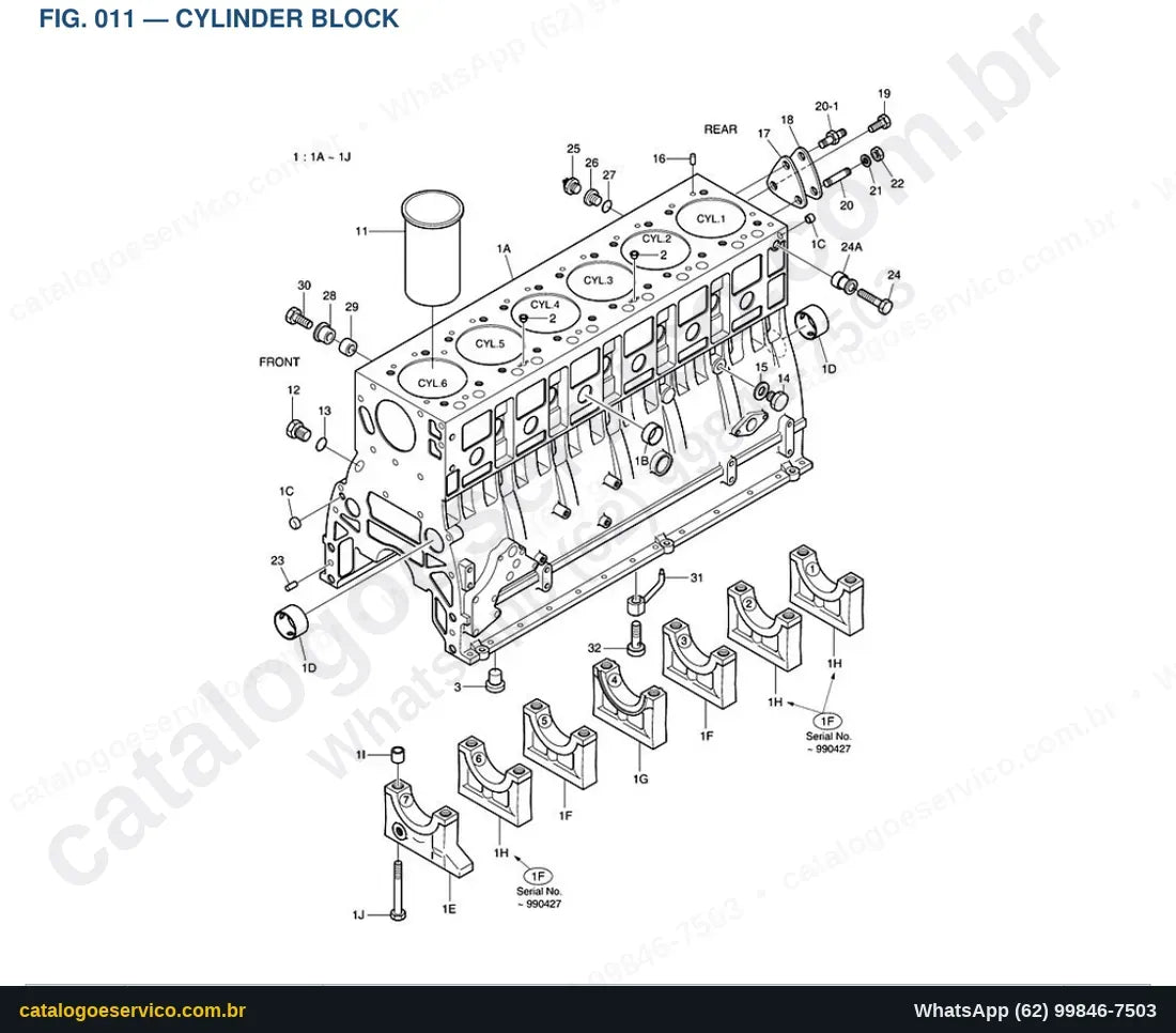 Vista explodida Cylinder Block - Catálogo de Peças Doosan Solar 250LC-V (DIEU EXP)