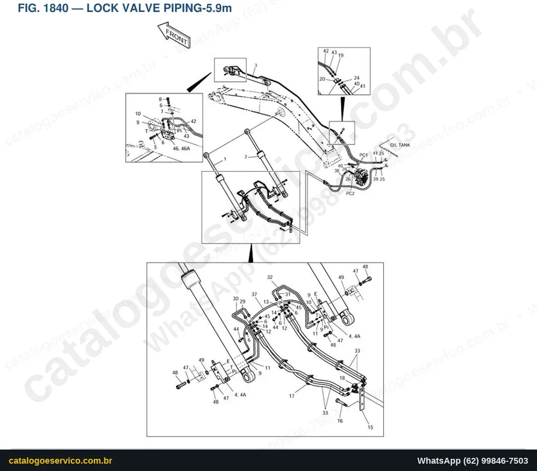 Vista explodida Lock Valve Piping-5.9M - Catálogo de Peças Doosan Solar 255LC-V (DIEU EXP)