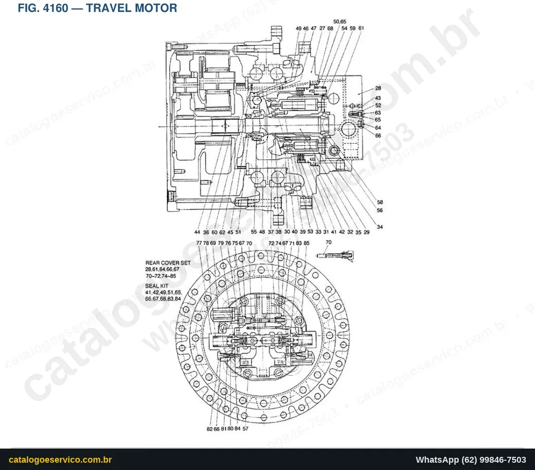 Vista explodida Travel Motor - Catálogo de Peças Doosan Solar 255LC-V (DIEU EXP)
