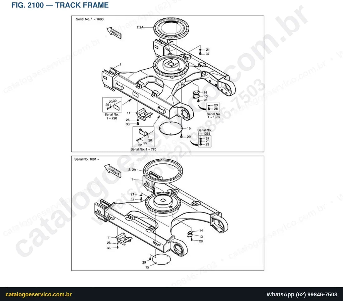 Vista explodida Track Frame - Catálogo de Peças Doosan Solar 290LC-V (DI EXP)