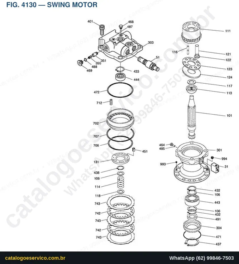Vista explodida Swing Motor - Catálogo de Peças Doosan Solar 290LC-V (DI EXP)
