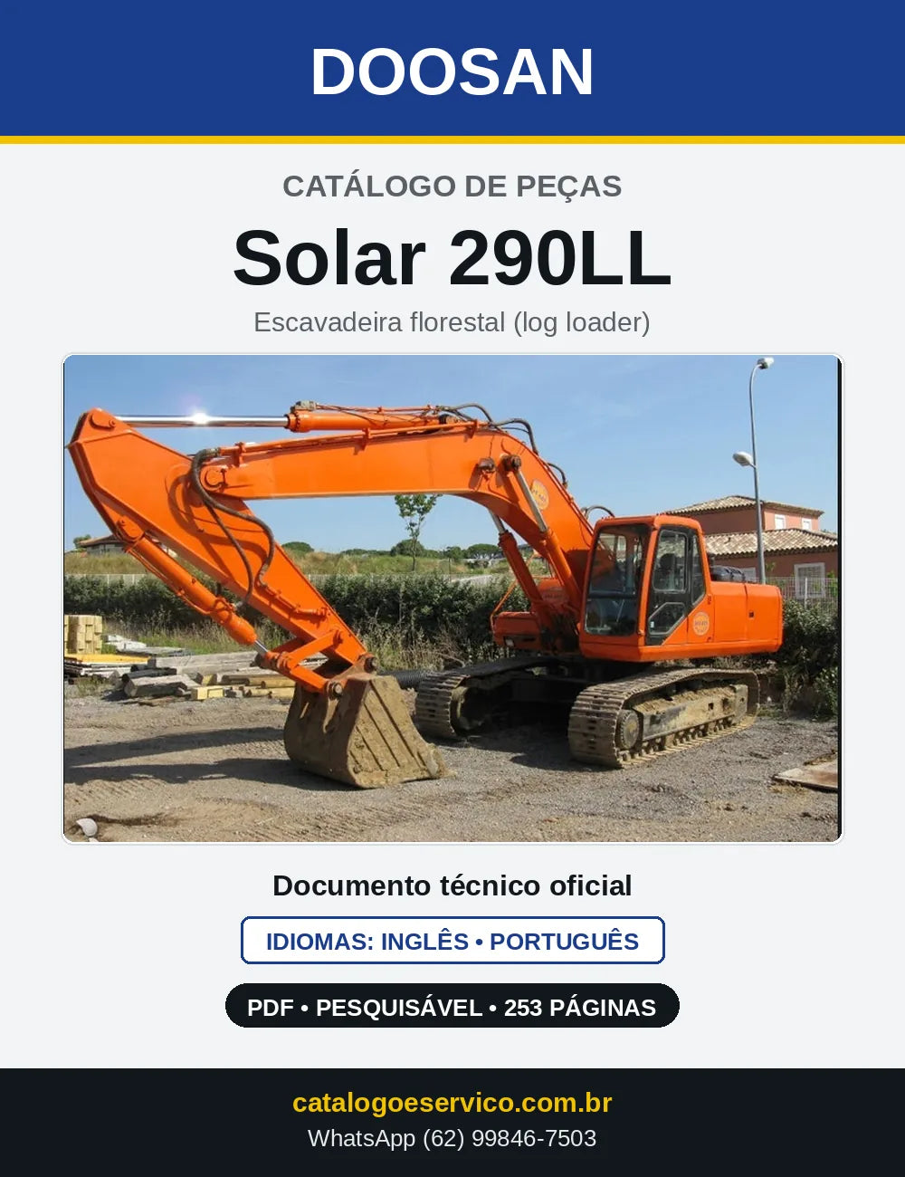 Capa do Catálogo de Peças Doosan Solar 290LL em PDF, inglês e português