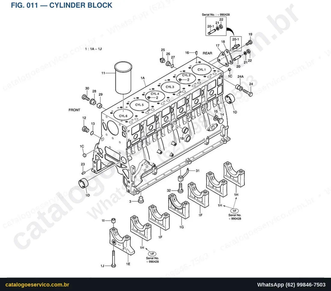 Vista explodida Cylinder Block - Catálogo de Peças Doosan Solar 290LL