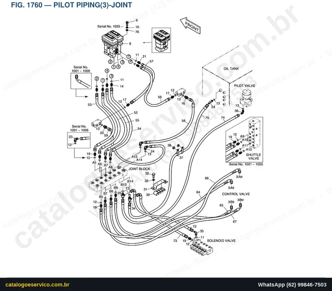 Vista explodida Pilot Piping(3)-Joint - Catálogo de Peças Doosan Solar 290LL
