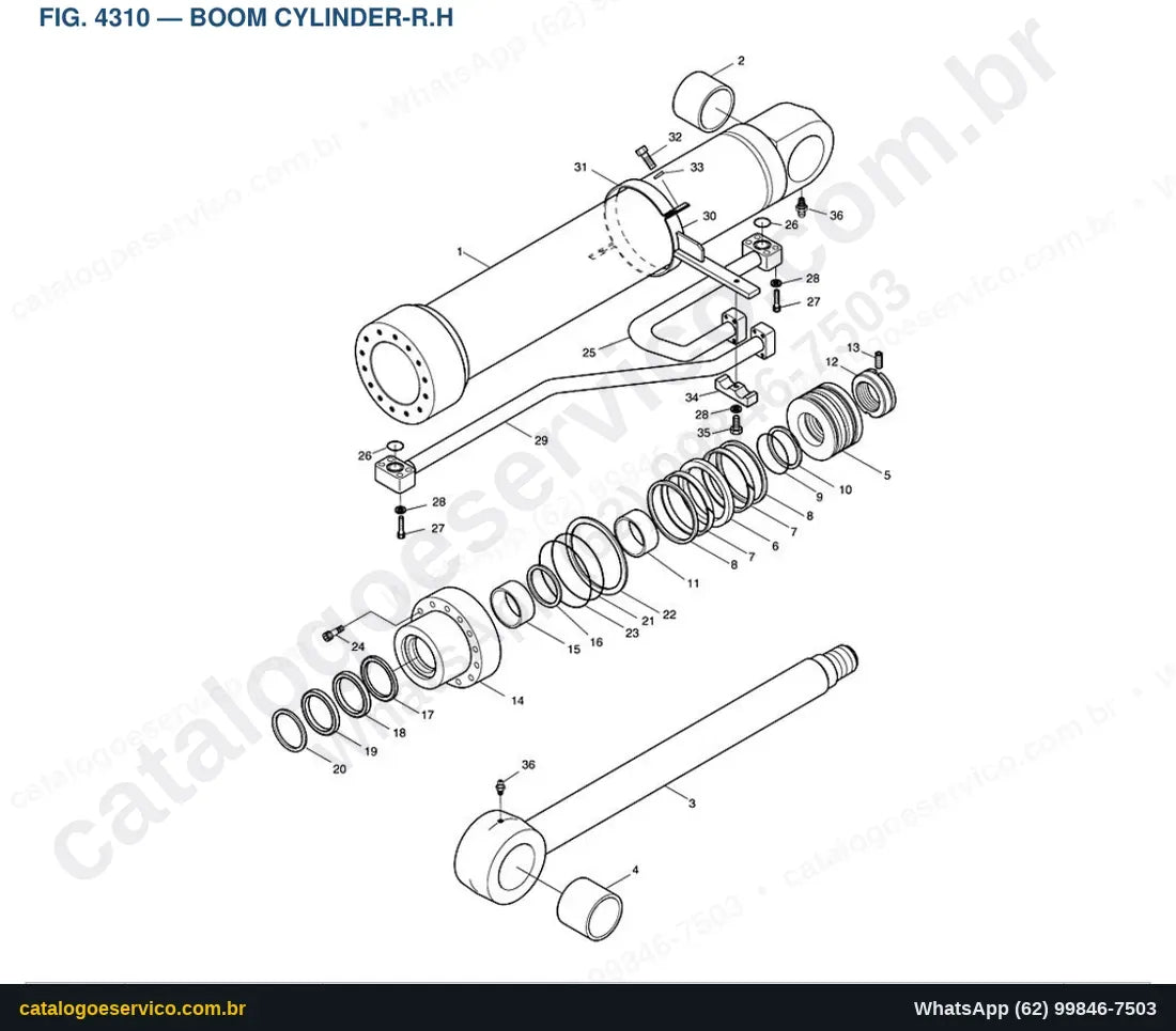 Vista explodida Boom Cylinder-R.H - Catálogo de Peças Doosan Solar 290LL