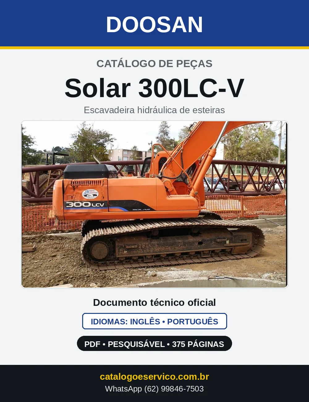 Capa do Catálogo de Peças Doosan Solar 300LC-V em PDF, inglês e português