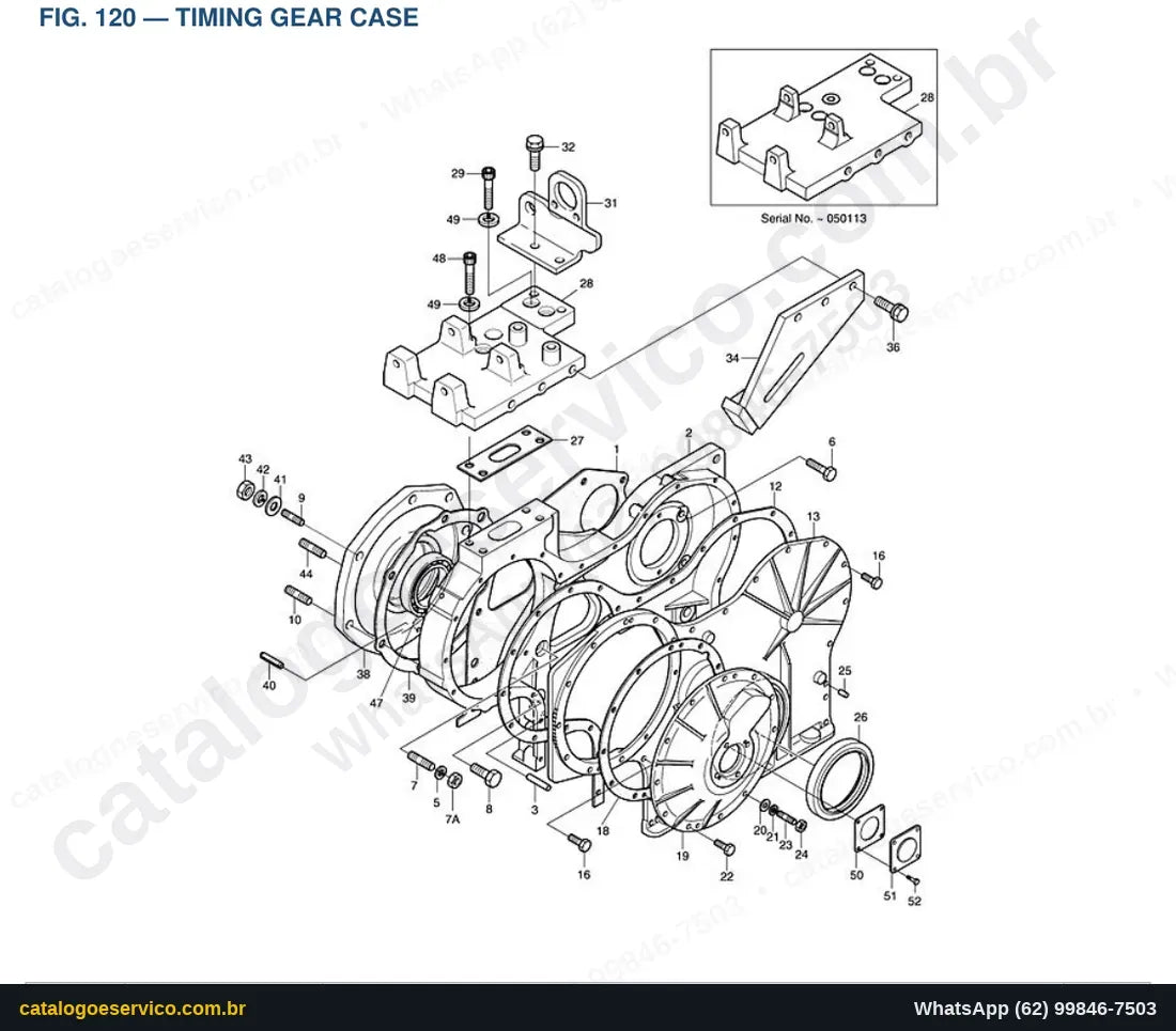 Vista explodida Timing Gear Case - Catálogo de Peças Doosan Solar 300LC-V