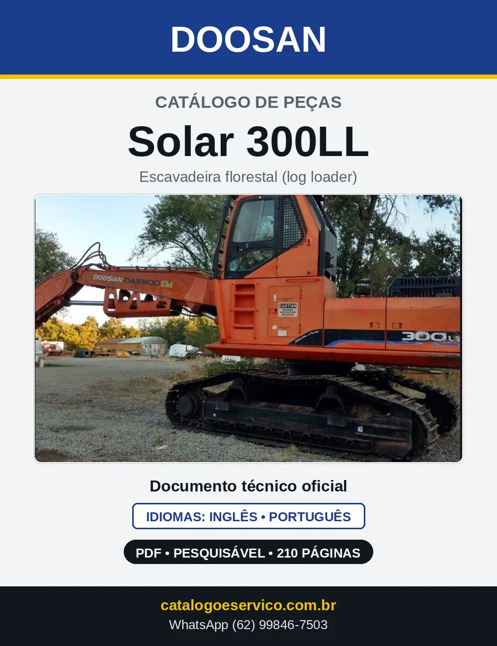 Capa do Catálogo de Peças Doosan Solar 300LL em PDF, inglês e português