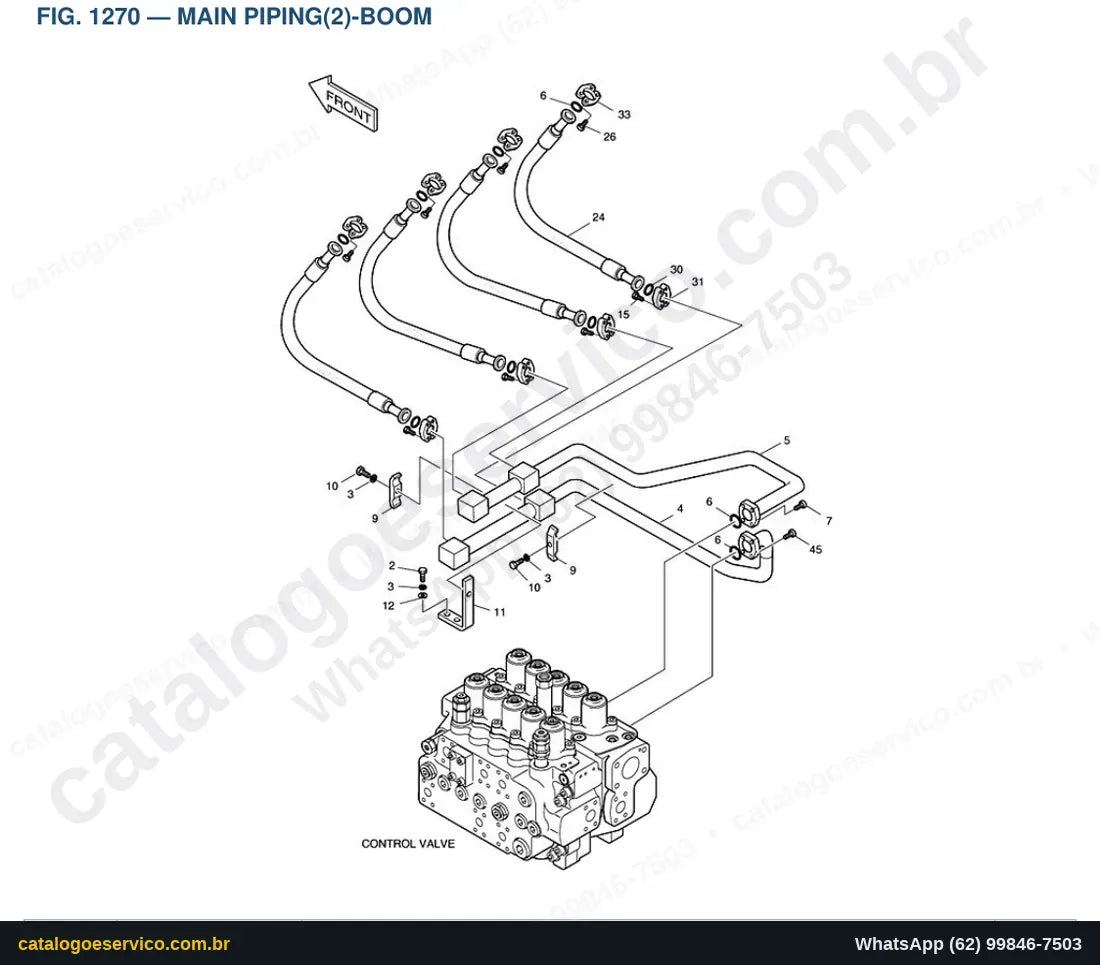 Vista explodida Main Piping(2)-Boom - Catálogo de Peças Doosan Solar 300LL