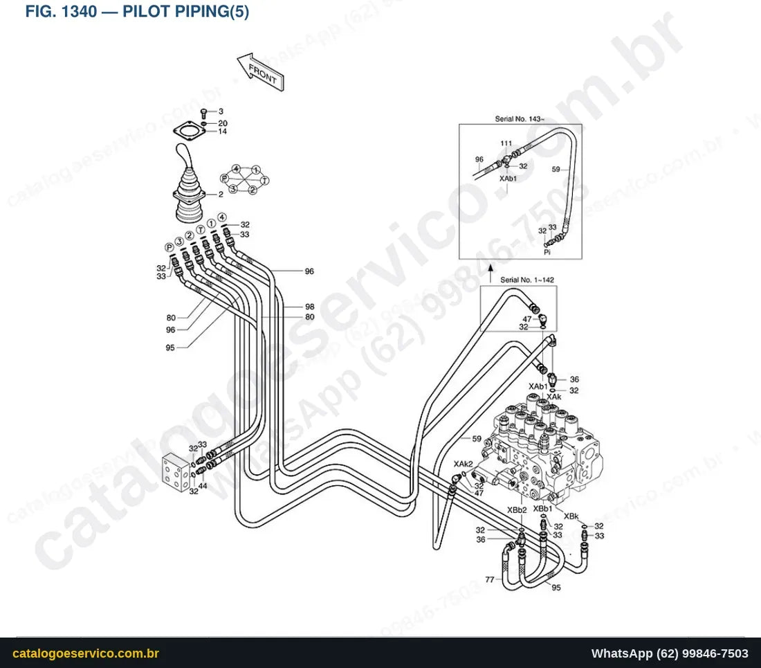 Vista explodida Pilot Piping(5) - Catálogo de Peças Doosan Solar 330-III