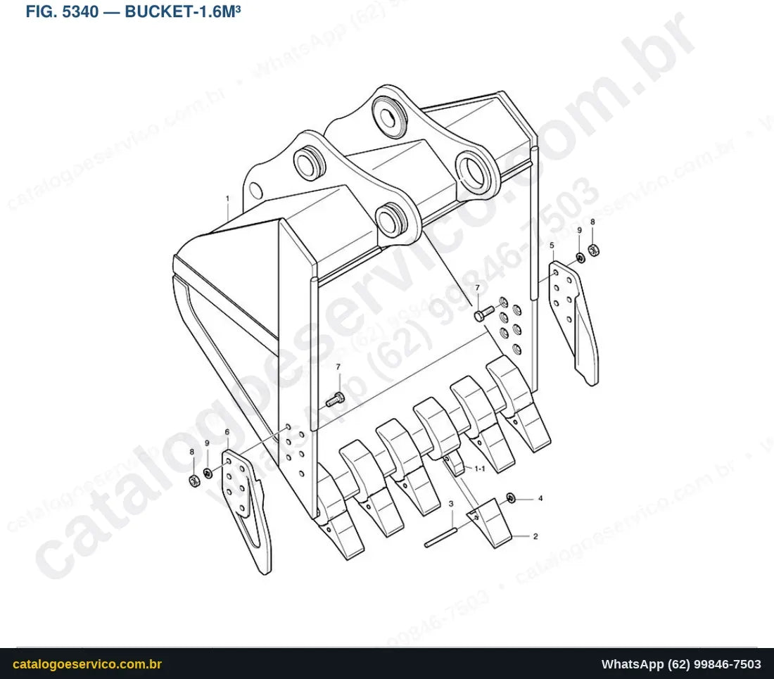 Vista explodida Bucket-1.6M³ - Catálogo de Peças Doosan Solar 330-III