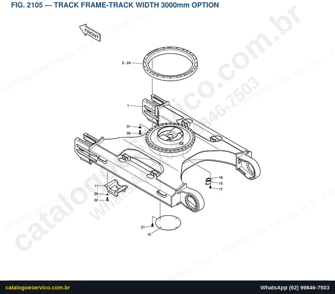 Vista explodida Track Frame-Track Width 3000Mm Option - Catálogo de Peças Doosan Solar 340LC-V