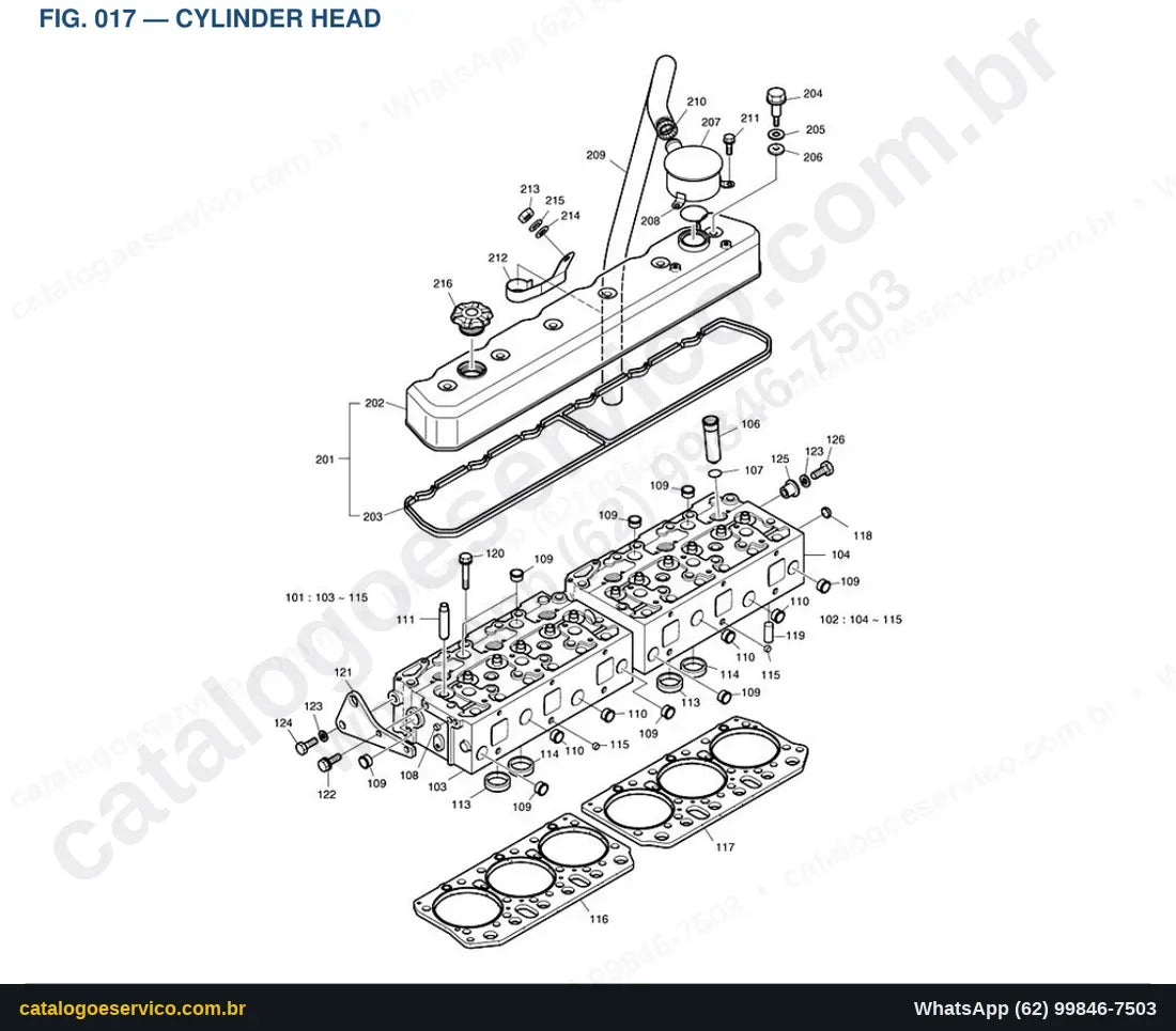 Vista explodida Cylinder Head - Catálogo de Peças Doosan Solar 400LC-V