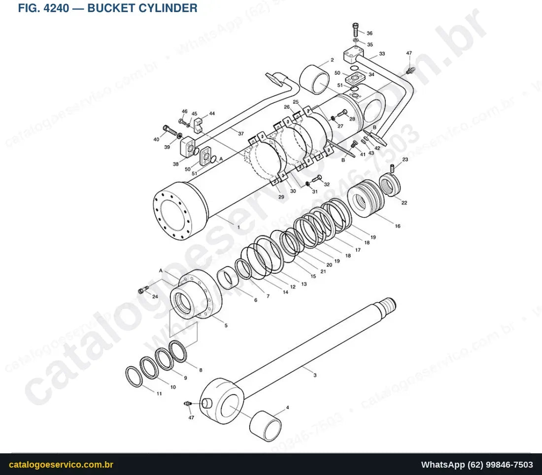 Vista explodida Bucket Cylinder - Catálogo de Peças Doosan Solar 400LC-V
