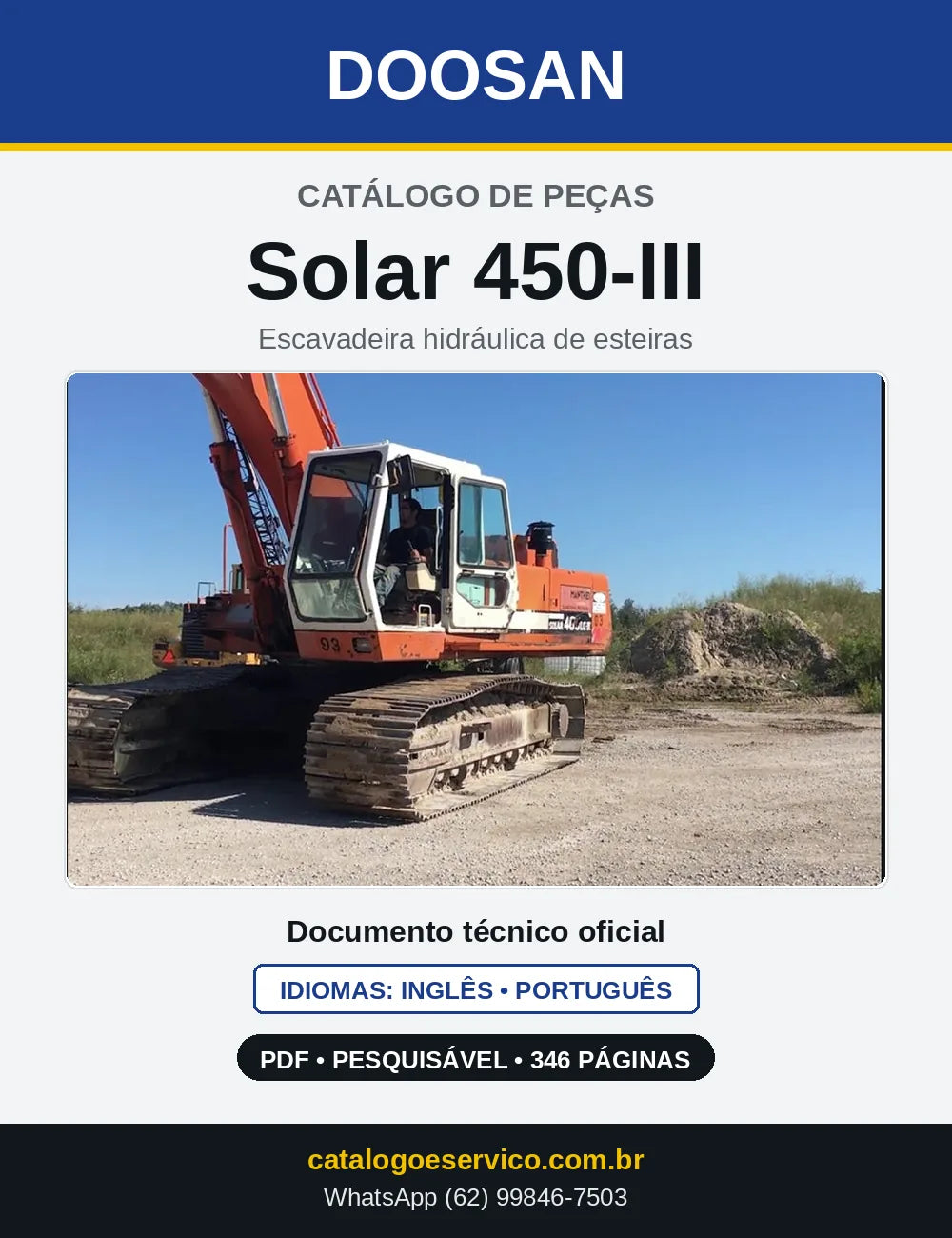 Capa do Catálogo de Peças Doosan Solar 450-III em PDF, inglês e português