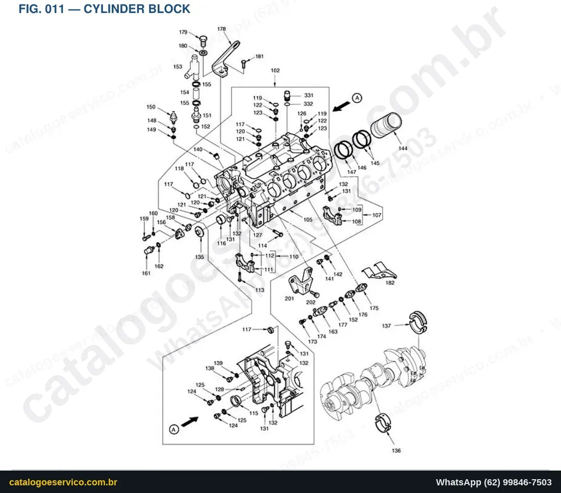 Vista explodida Cylinder Block - Catálogo de Peças Doosan Solar 450-III