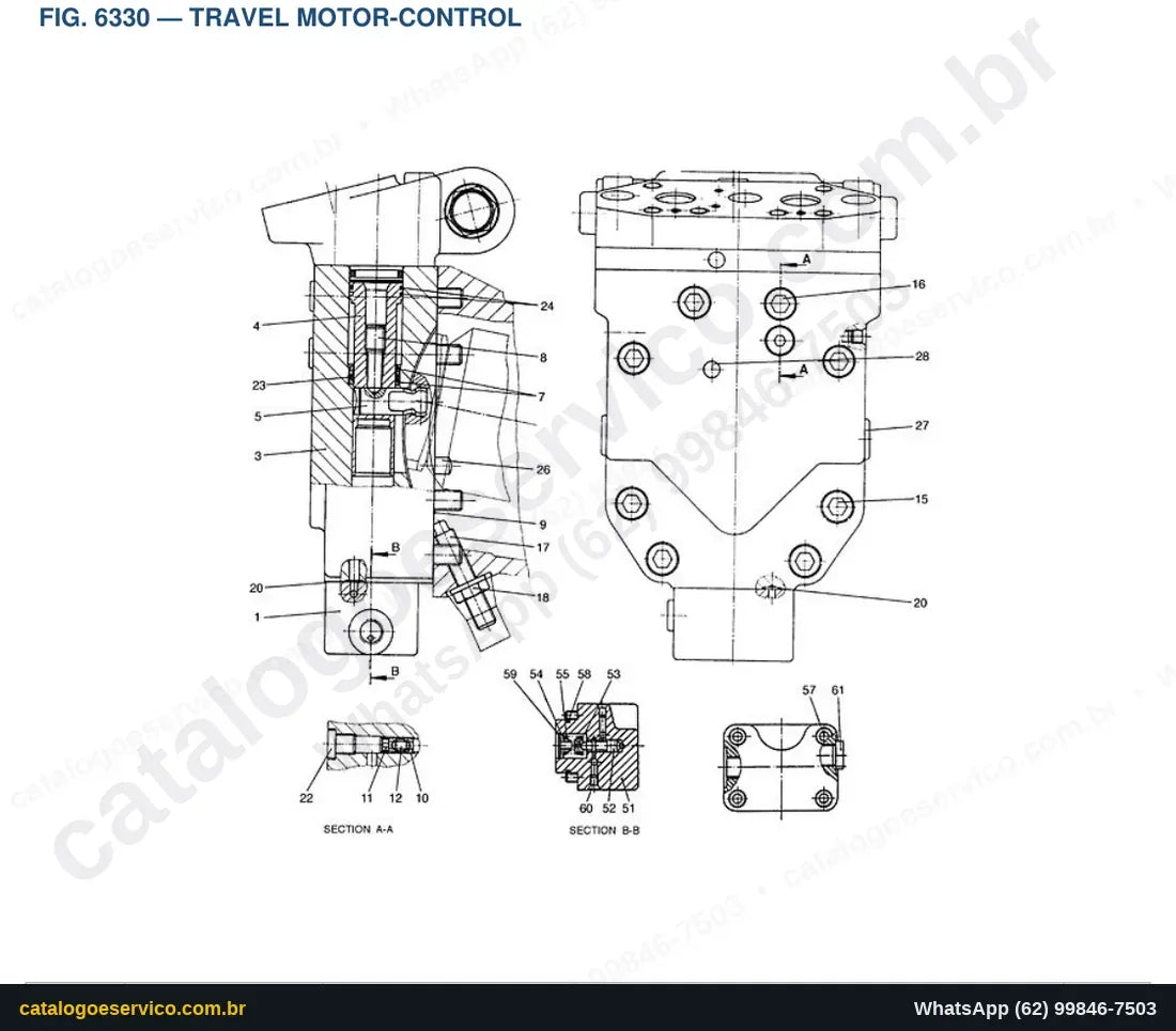 Vista explodida Travel Motor-Control - Catálogo de Peças Doosan Solar 450-III