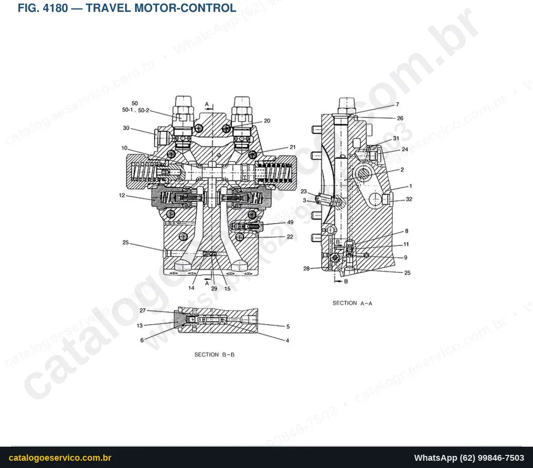 Vista explodida Travel Motor-Control - Catálogo de Peças Doosan Solar 450LC-V