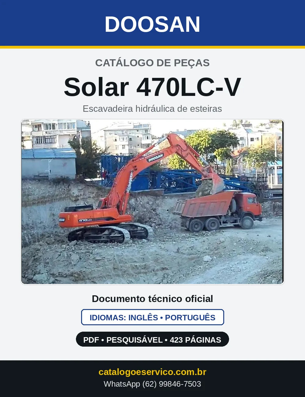 Capa do Catálogo de Peças Doosan Solar 470LC-V em PDF, inglês e português