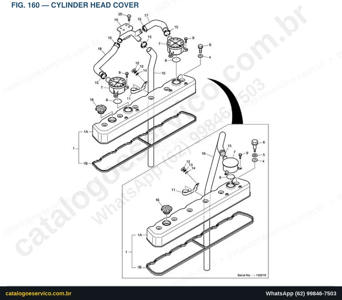 Vista explodida Cylinder Head Cover - Catálogo de Peças Doosan Solar 470LC-V