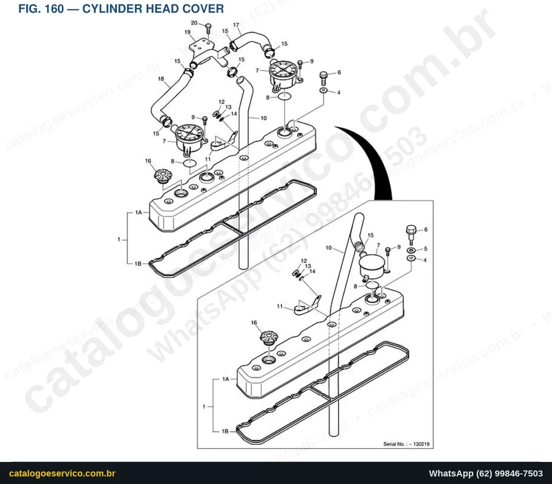 Vista explodida Cylinder Head Cover - Catálogo de Peças Doosan Solar 500LC-V