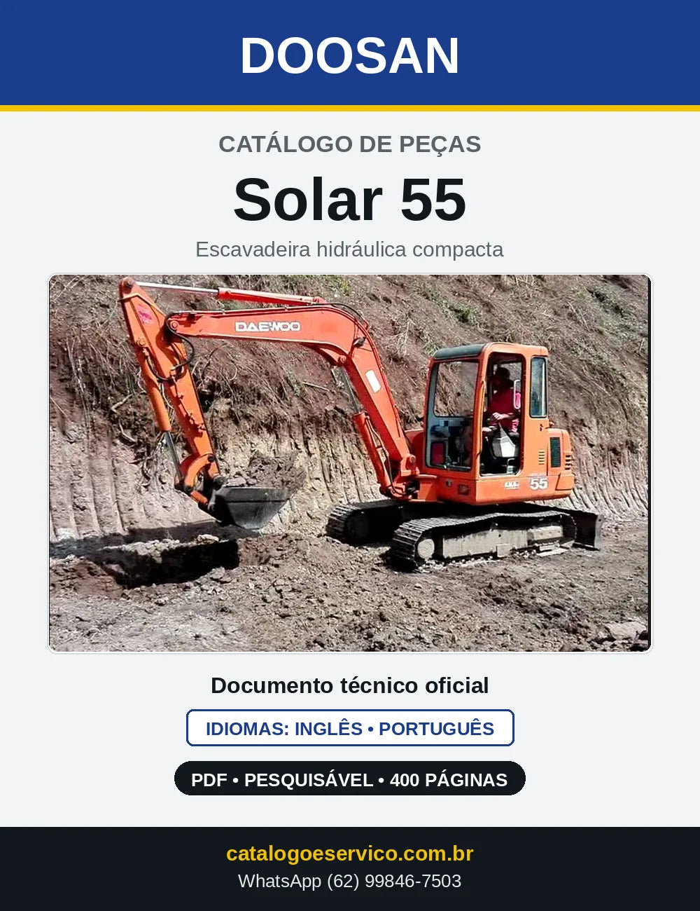Capa do Catálogo de Peças Doosan Solar 55 em PDF, inglês e português
