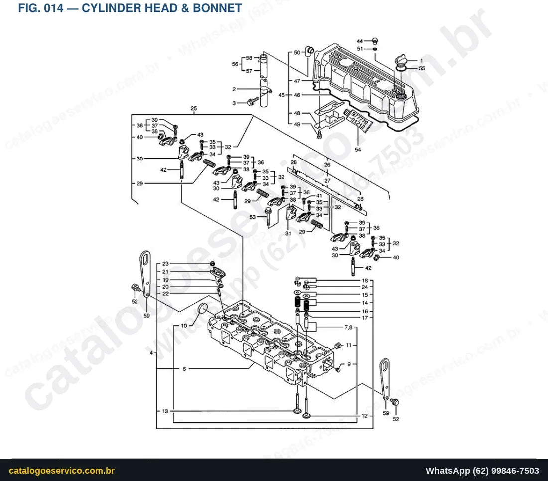 Vista explodida Cylinder Head & Bonnet - Catálogo de Peças Doosan Solar 55W-V