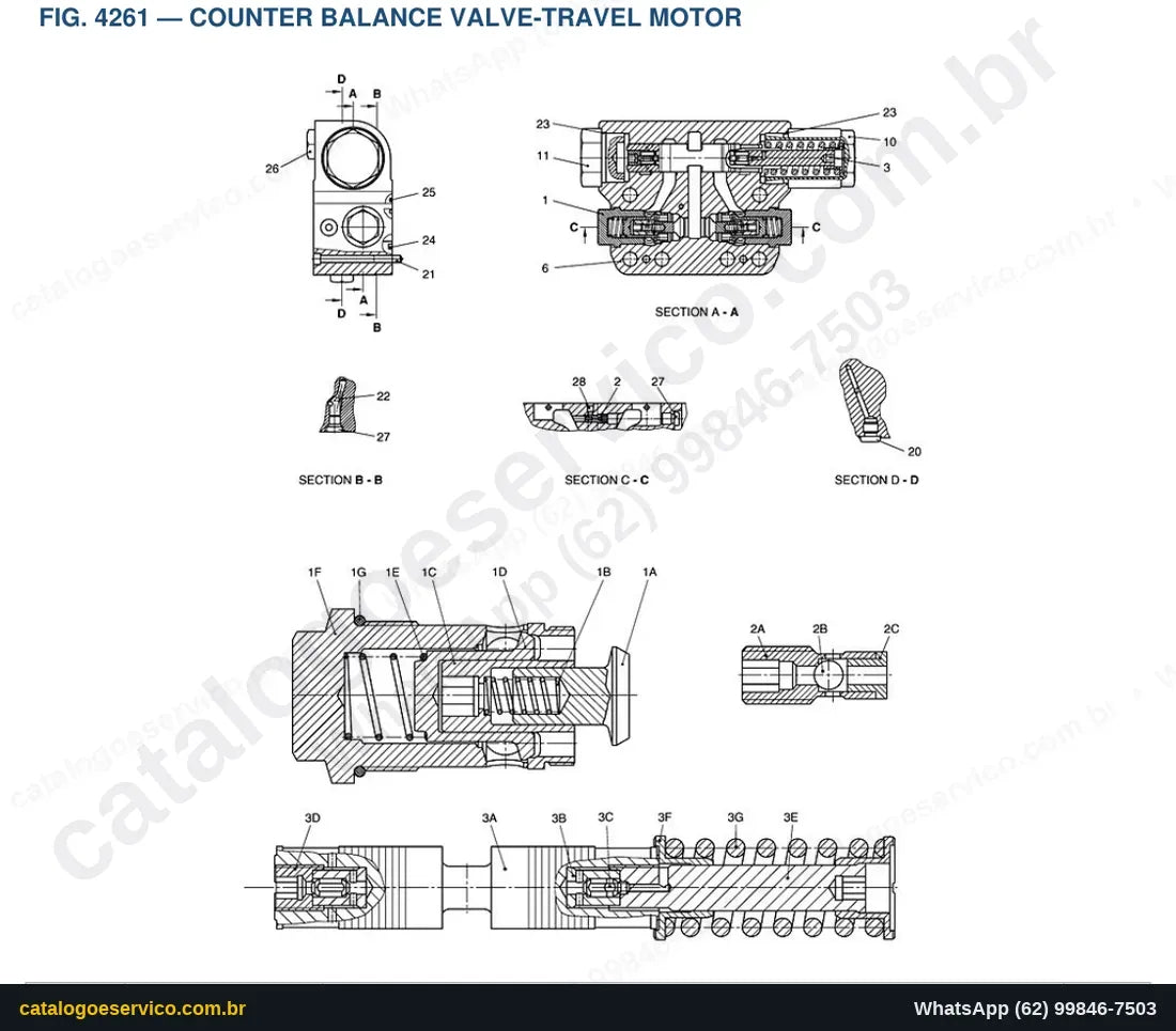 Vista explodida Counter Balance Valve-Travel Motor - Catálogo de Peças Doosan Solar 55W-V