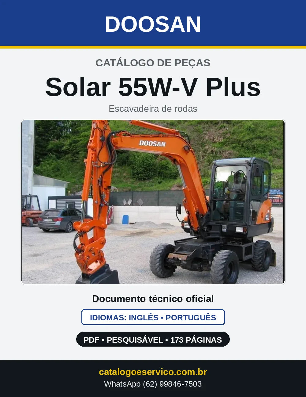 Capa do Catálogo de Peças Doosan Solar 55W-V Plus em PDF, inglês e português