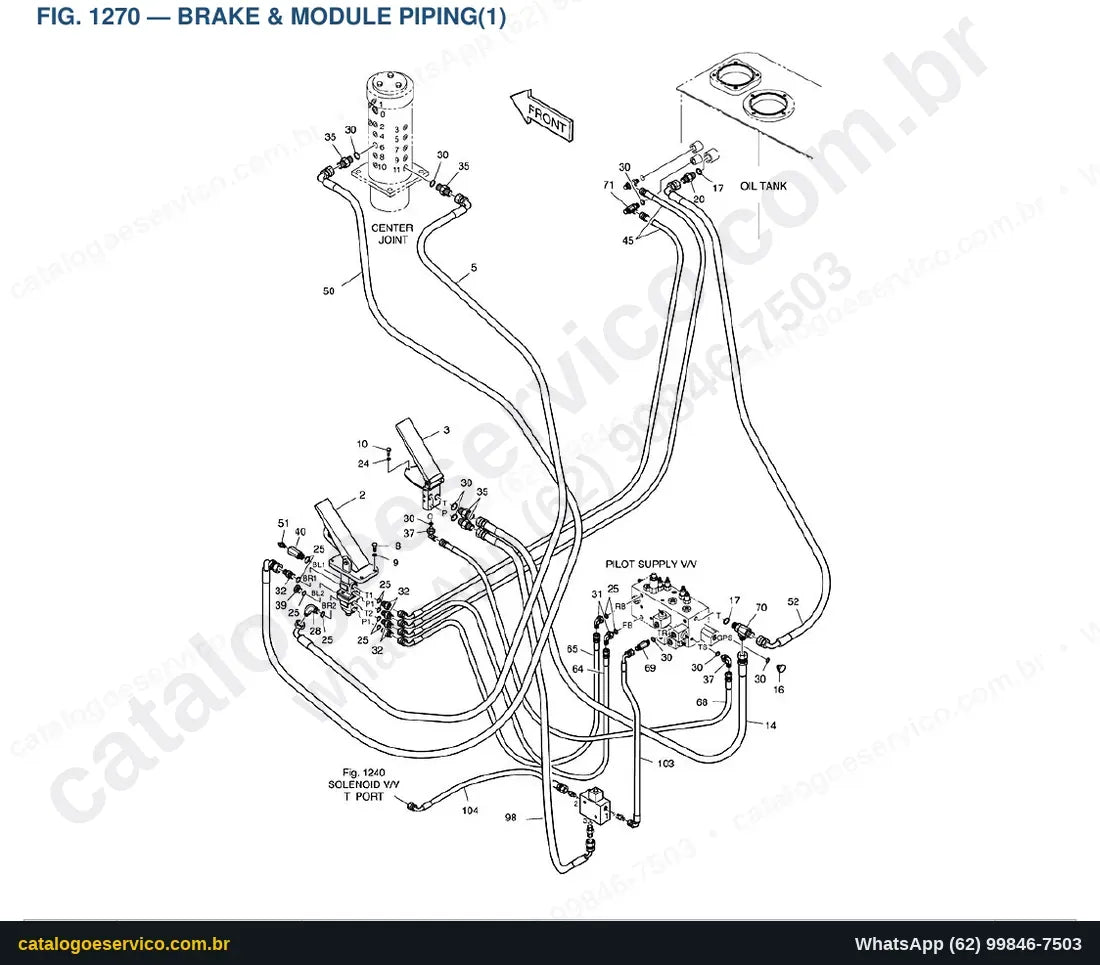 Vista explodida Brake & Module Piping(1) - Catálogo de Peças Doosan Solar 55W-V Plus
