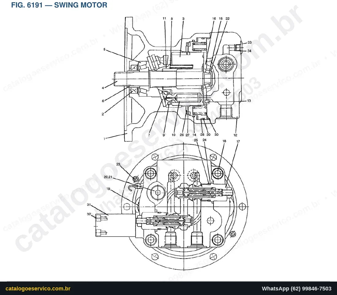 Vista explodida Swing Motor - Catálogo de Peças Doosan Solar 70-III