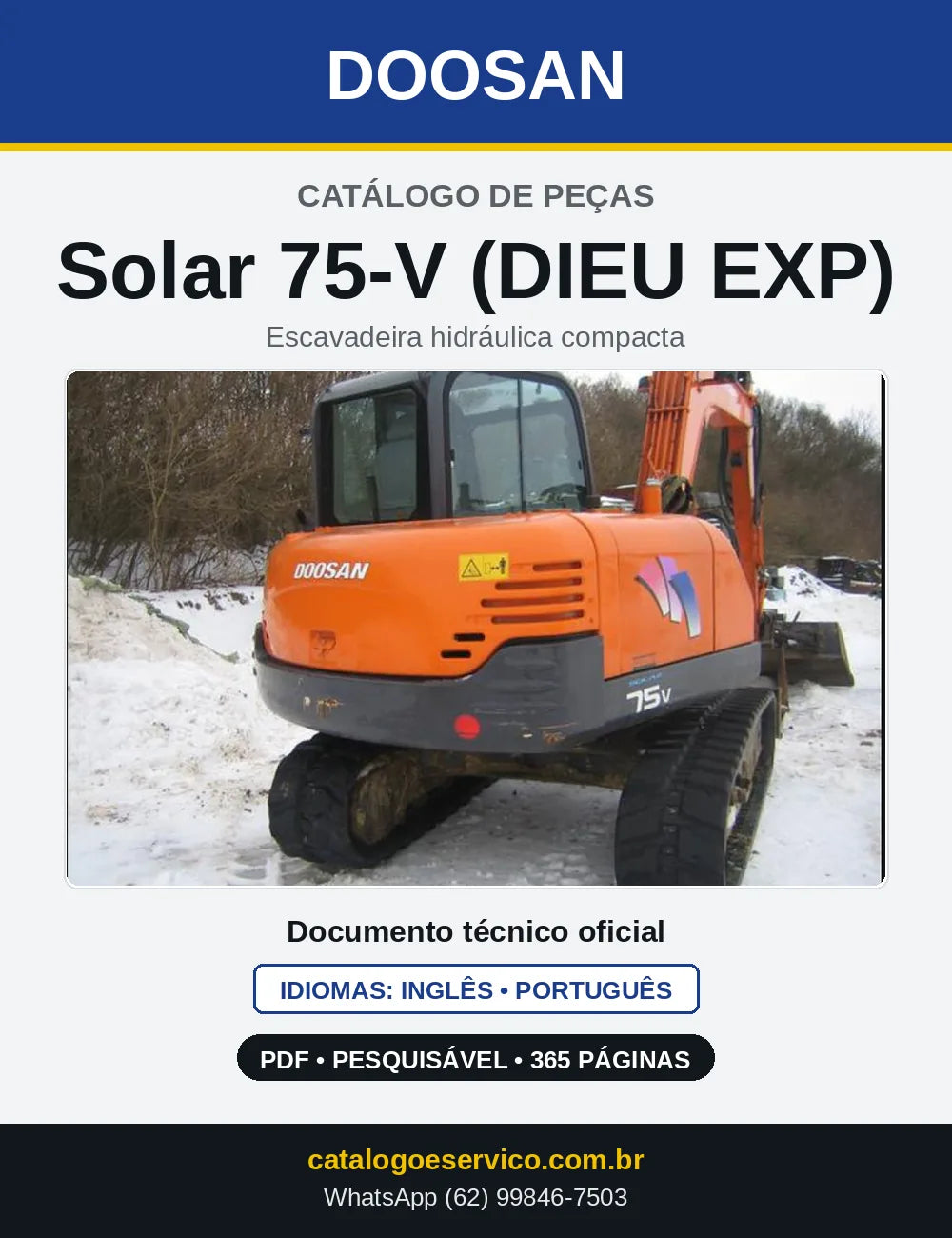 Capa do Catálogo de Peças Doosan Solar 75-V (DIEU EXP) em PDF, inglês e português