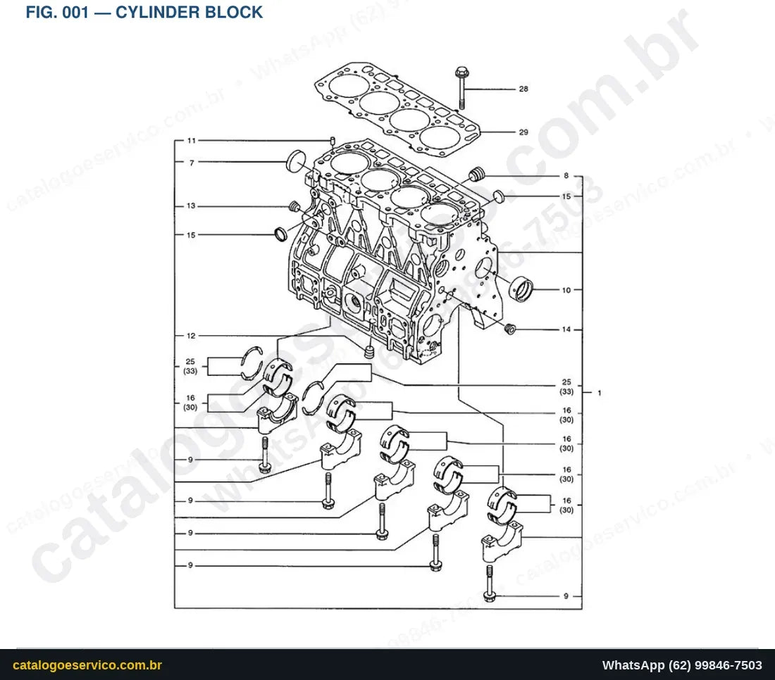 Vista explodida Cylinder Block - Catálogo de Peças Doosan Solar 75-V (DIEU EXP)