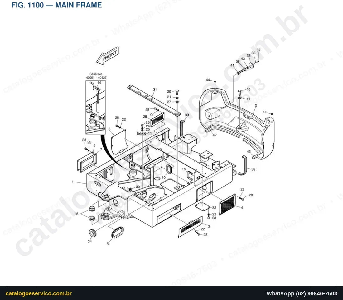Vista explodida Main Frame - Catálogo de Peças Doosan Solar DX18