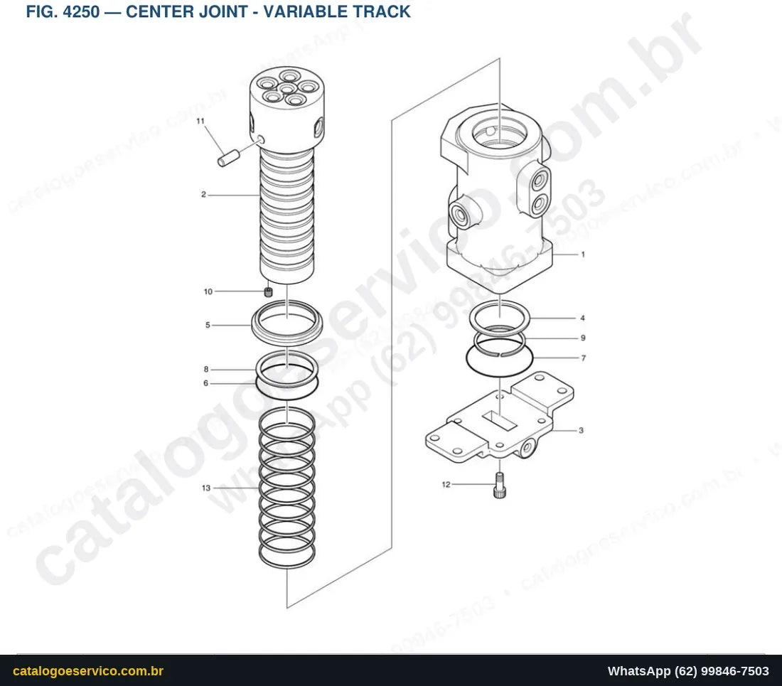Vista explodida Center Joint - Variable Track - Catálogo de Peças Doosan Solar DX18