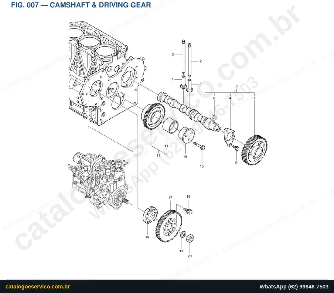 Vista explodida Camshaft & Driving Gear - Catálogo de Peças Doosan Solar DX30Z