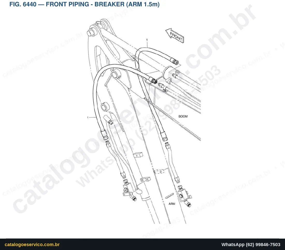 Vista explodida Front Piping - Breaker (Arm 1.5M) - Catálogo de Peças Doosan Solar DX35Z
