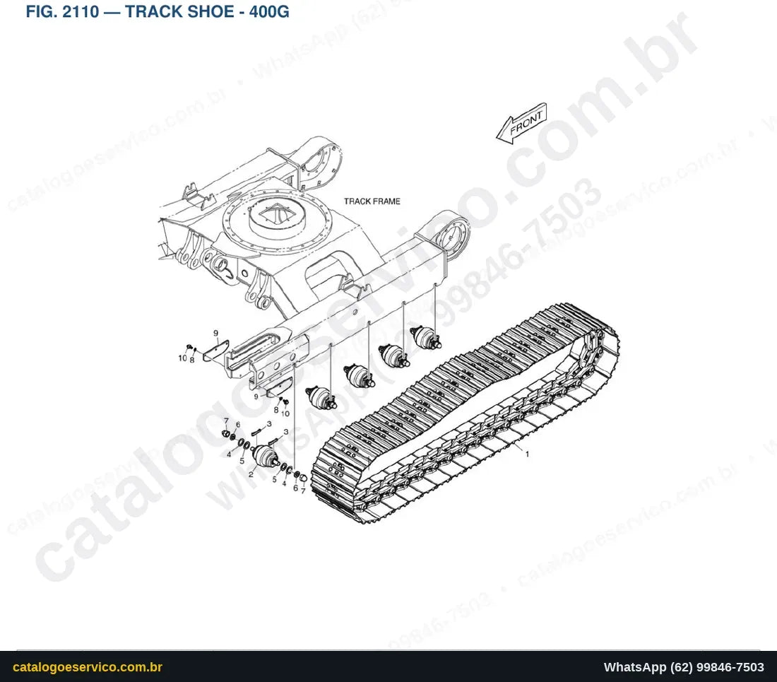 Vista explodida Track Shoe - 400G - Catálogo de Peças Doosan Solar DX55