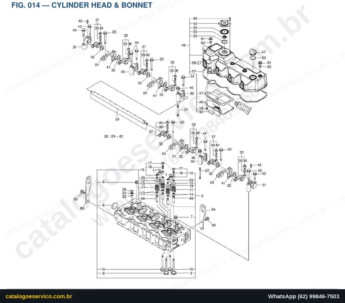 Vista explodida Cylinder Head & Bonnet - Catálogo de Peças Doosan Solar DX63-3