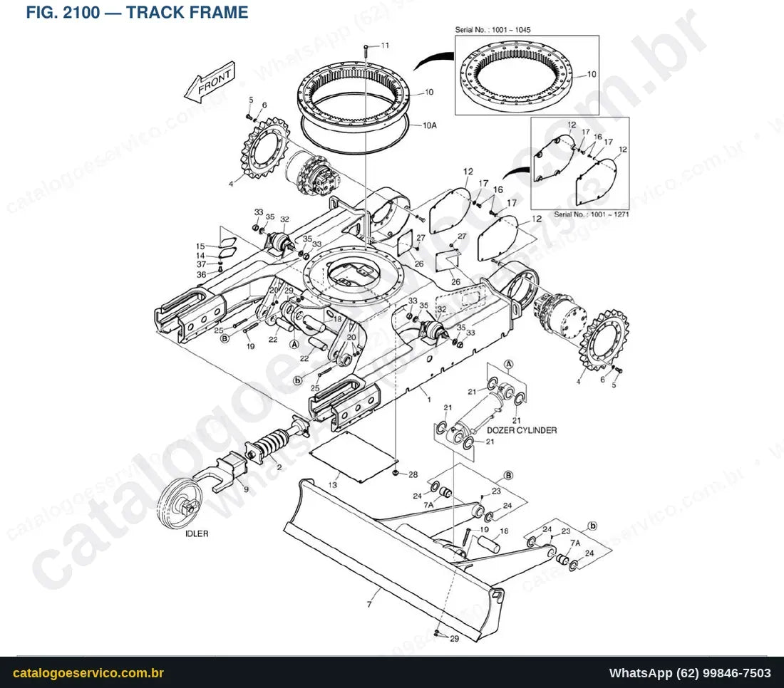 Vista explodida Track Frame - Catálogo de Peças Doosan Solar DX63-3