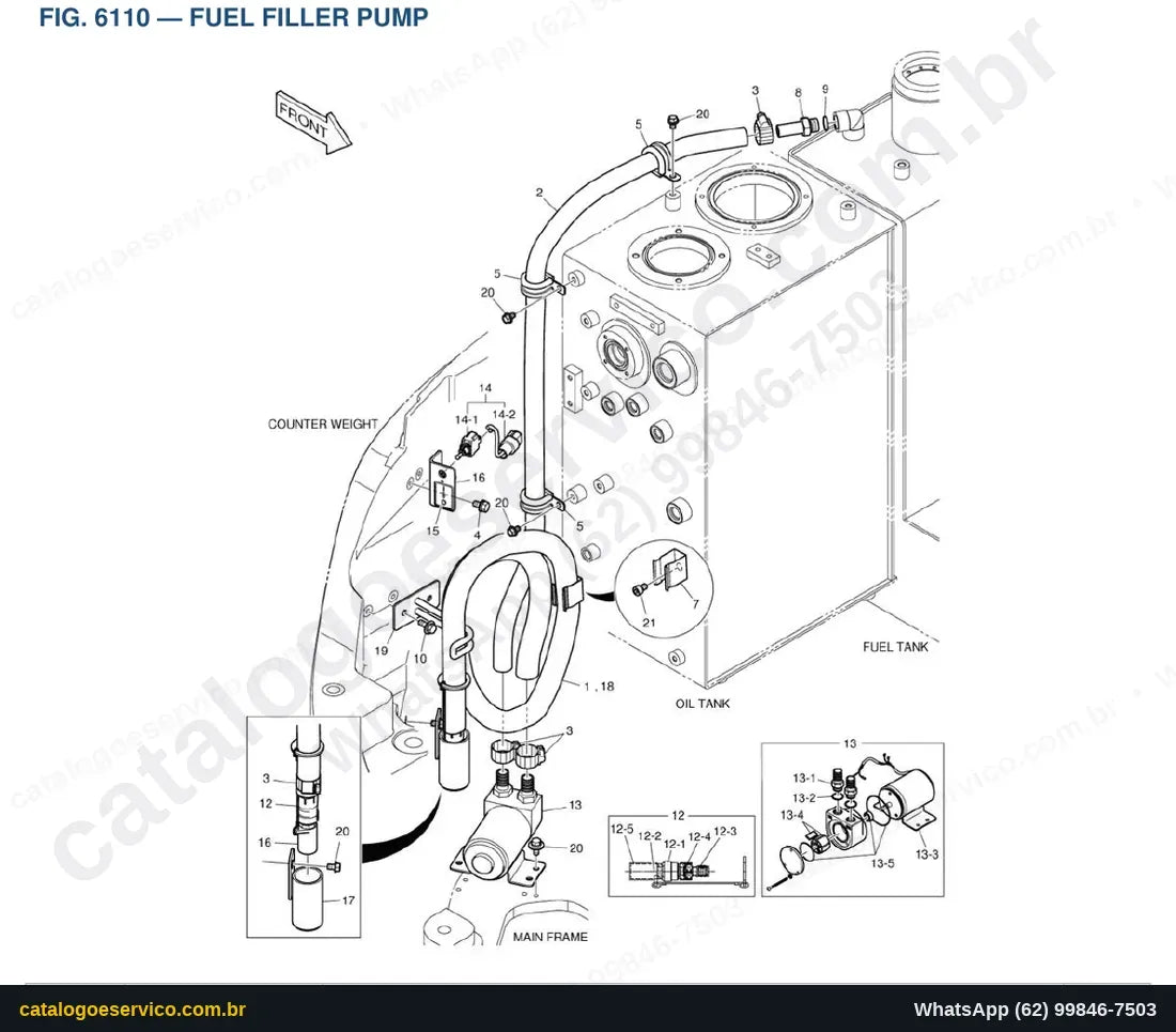 Vista explodida Fuel Filler Pump - Catálogo de Peças Doosan Solar DX63-3