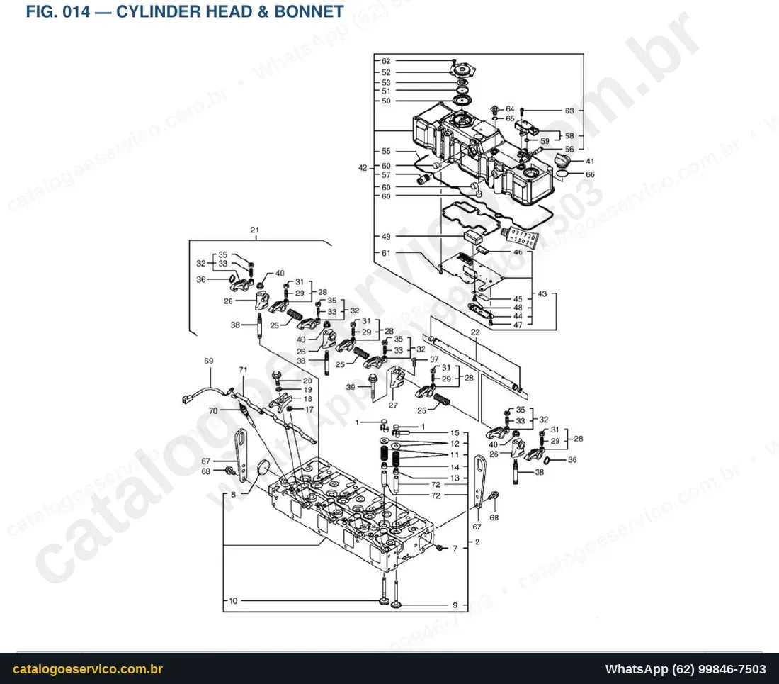 Vista explodida Cylinder Head & Bonnet - Catálogo de Peças Doosan Solar DX85R-3