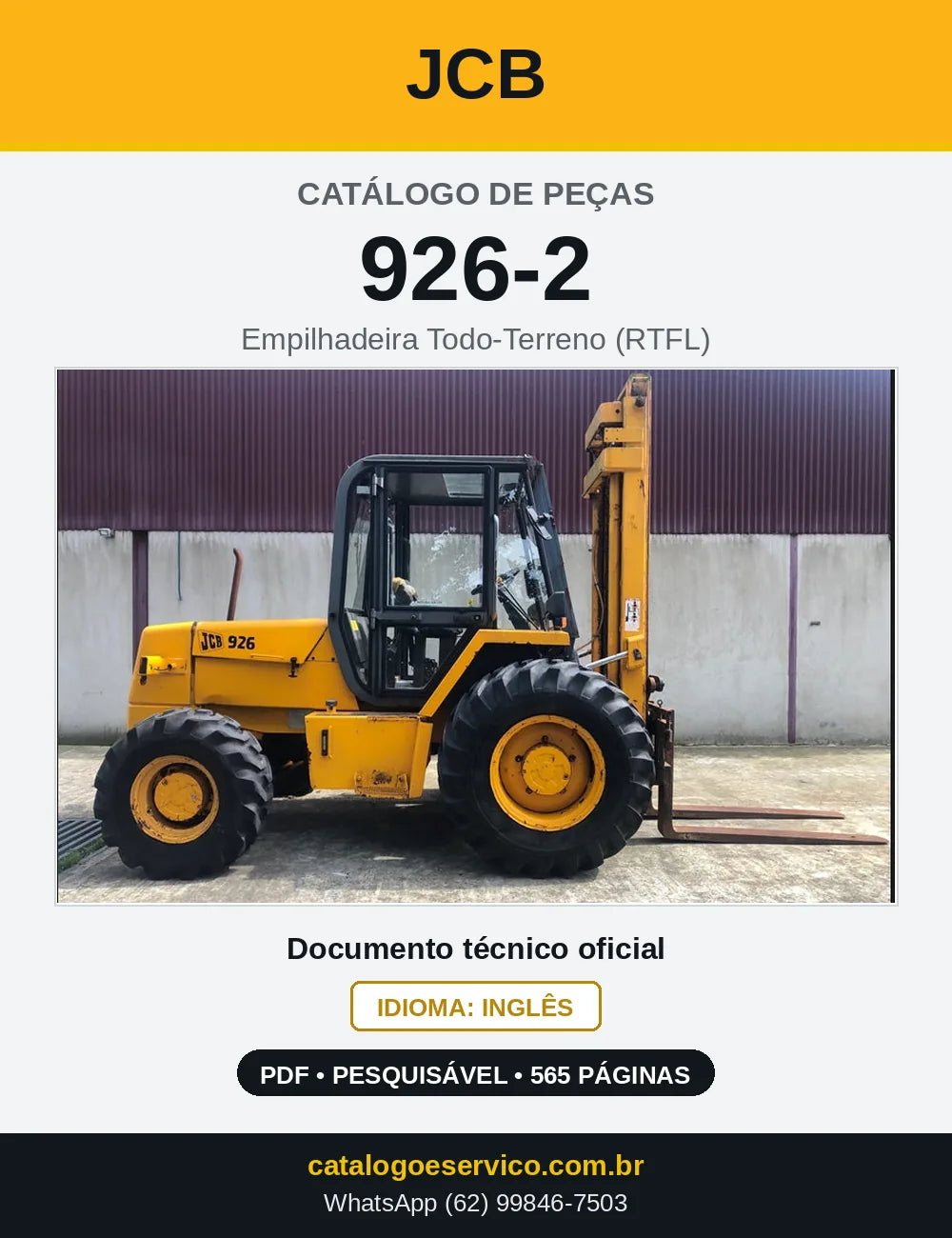 Capa do Catálogo de Peças JCB 926-2 Empilhadeira Todo-Terreno — 565 páginas em PDF