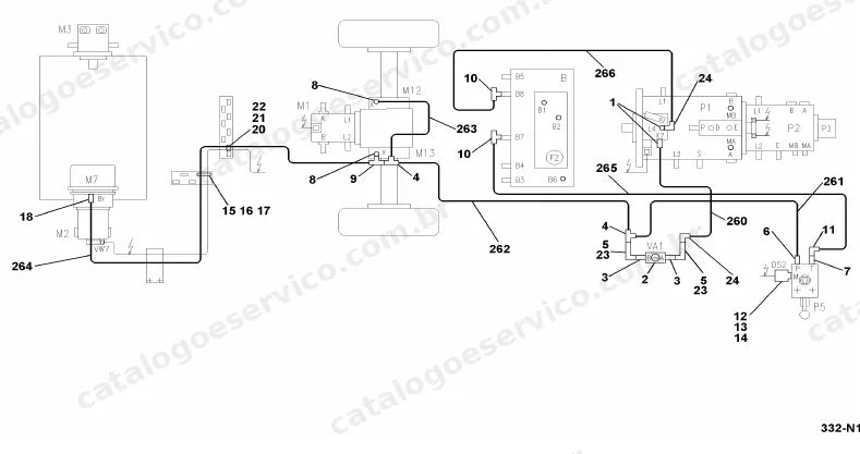 Catálogo de peças JCB VM132 — vista explodida 1 de 4
