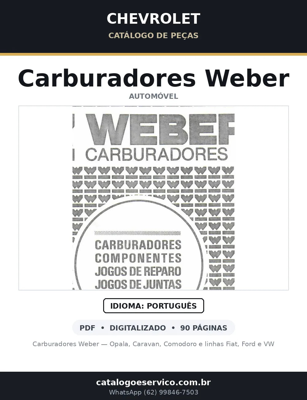 Catálogo de Peças Carburadores Weber (Opala, Caravan, Comodoro e mais) — capa