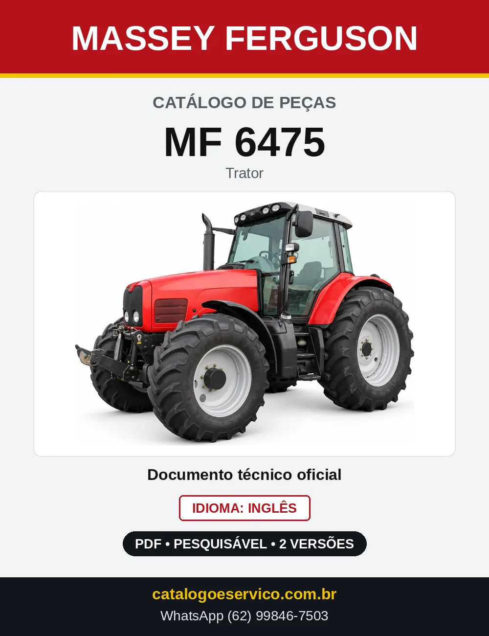 Capa do Catálogo de Peças Massey Ferguson MF 6475 — Trator