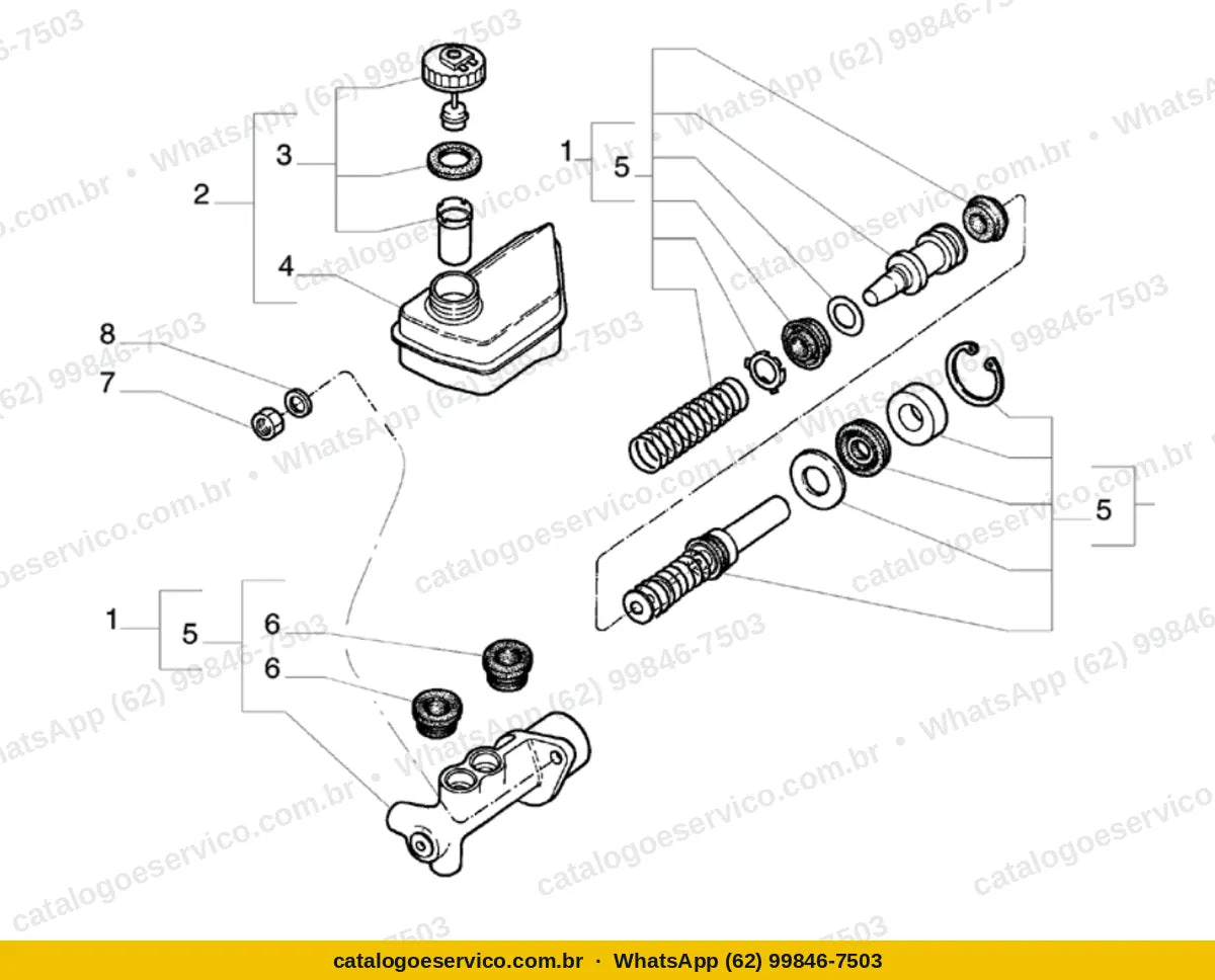 Vista explodida do Catálogo de Peças Fiat Fiorino Fire Furgão 1.3 Flex 8V: Comandos hidráulicos do freio