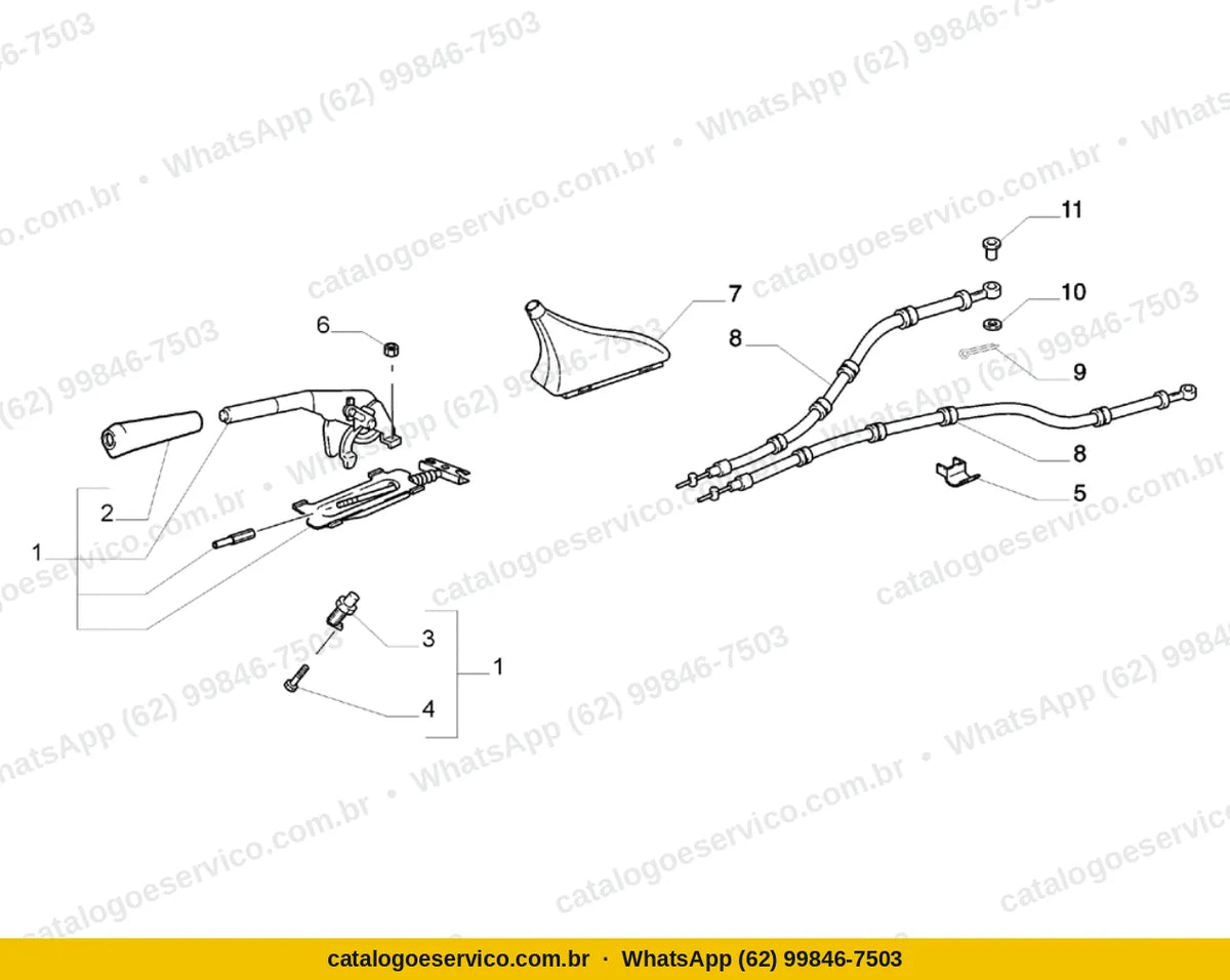 Vista explodida do Catálogo de Peças Fiat Palio ELX 1.0 Fire 8V: Freio de estacionamento